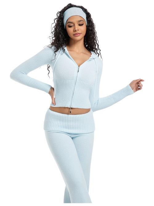 That Girl Rib Knit Fold Over Straight Leg Pants (Baby Blue)