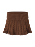 Mocha Cable Knit Fold Over Mid-Rise Skirt (Brown)