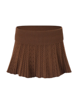 Mocha Cable Knit Fold Over Mid-Rise Skirt (Brown)