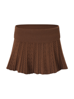Mocha Cable Knit Fold Over Mid-Rise Skirt (Brown)