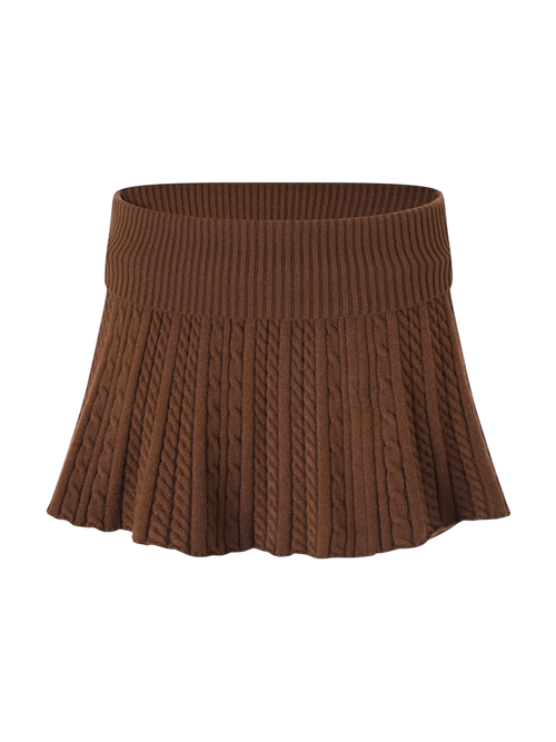 Mocha Cable Knit Fold Over Mid-Rise Skirt (Brown)