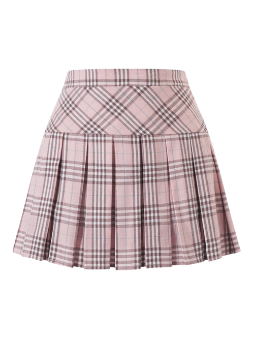 Girly Plaid Pleated High Rise Skirt (Pink)