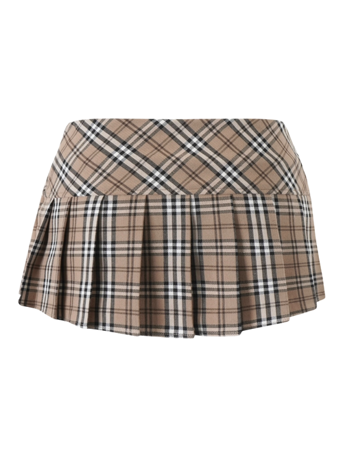 Girly Plaid Pleated Mini Skirt (Khaki)
