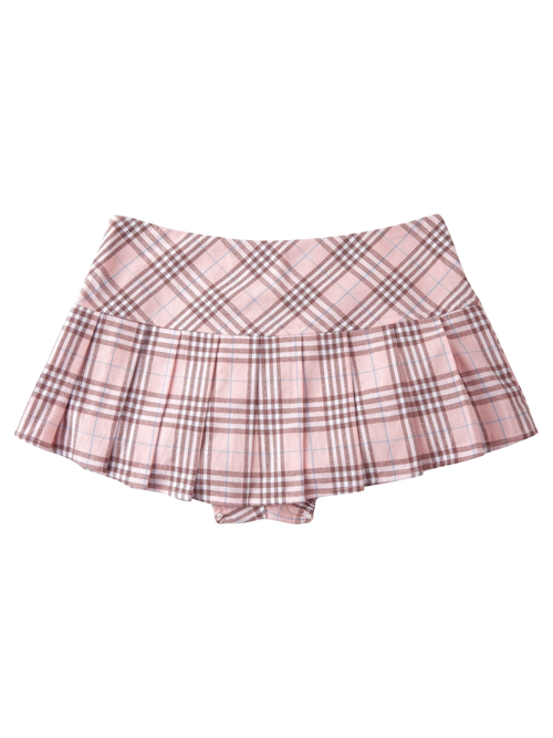 Girly Plaid Pleated Mini Skirt (Pink)