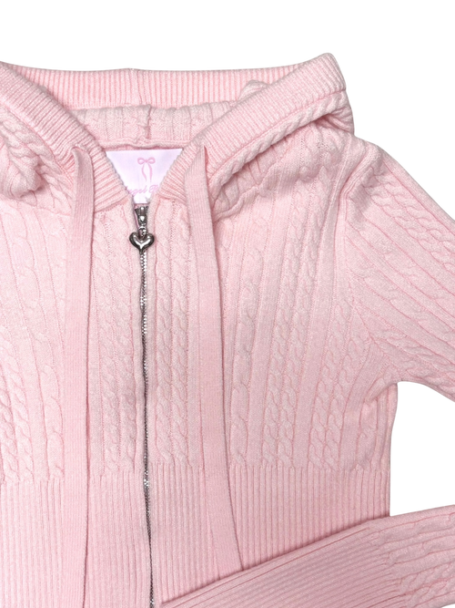 Strawberry Milk Cable Knit Zip up Cardigan (Pink)