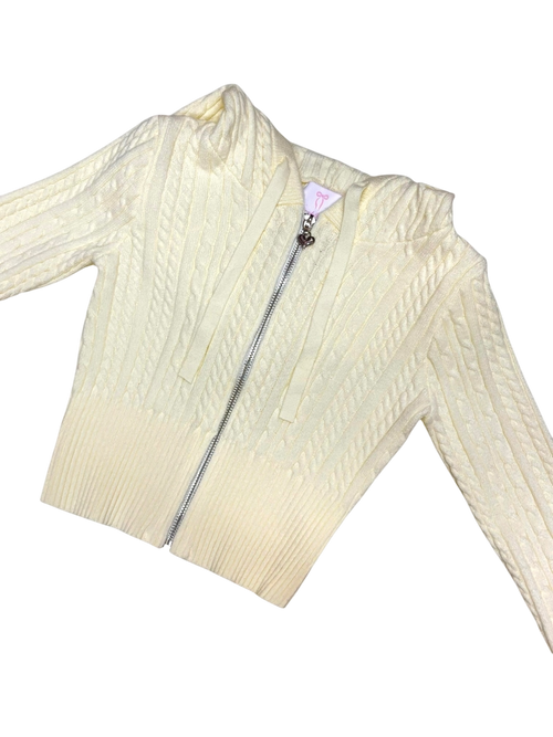 Vanilla Butter Cable Knit Zip up Cardigan (Light Yellow)