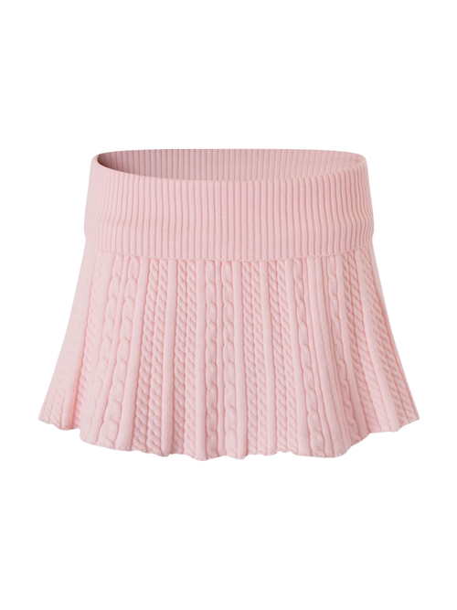 Strawberry Milk Cable Knit Fold Over Mid-Rise Skirt (Pink)