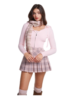 Girly Plaid Pleated High Rise Skirt (Pink)