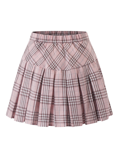 Girly Plaid Pleated High Rise Skirt (Pink)