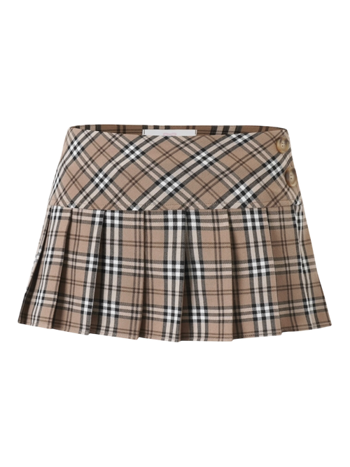 Girly Plaid Pleated Mini Skirt (Khaki)