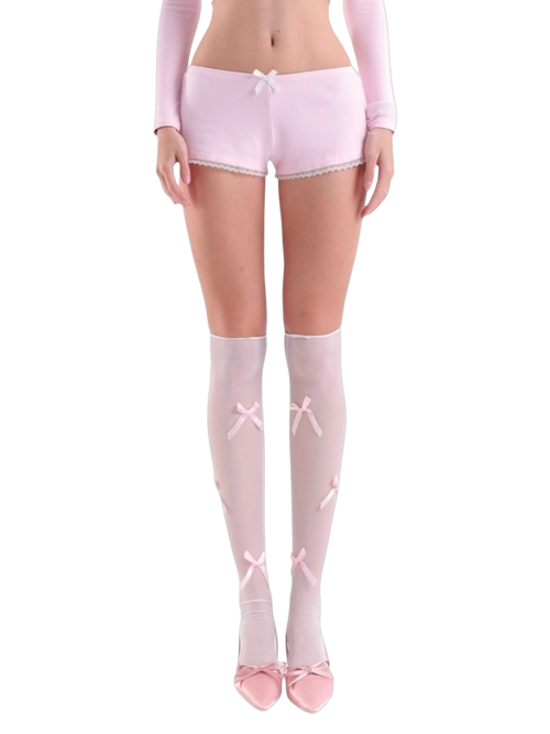 Tulle Ribbon Loose Socks (Pink)