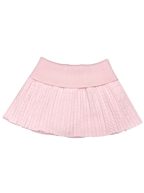 Strawberry Milk Cable Knit Fold Over Mid-Rise Skirt (Pink)