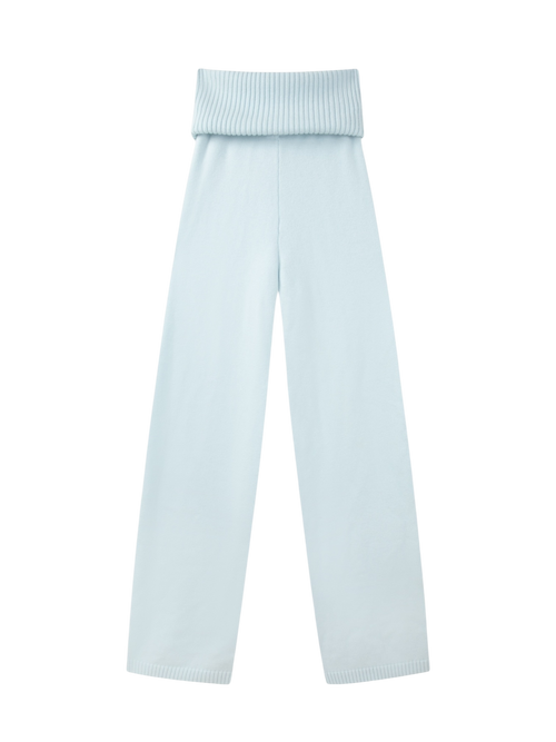 That Girl Rib Knit Fold Over Straight Leg Pants (Baby Blue)