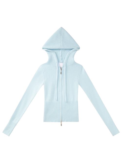 That Girl Rib Knit Slim Fit Zip Up Cardigan (Baby Blue)