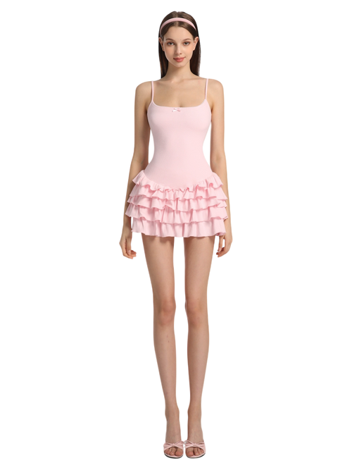 Serafina Ruffles Mini Dress + Bloomer Shorts Set (Pink)