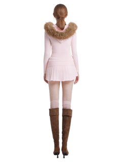 Fur Trim Strawberry Milk Cable Knit Set (Pink)