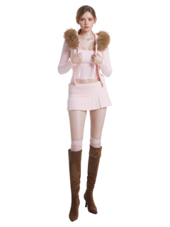 Fur Trim Strawberry Milk Cable Knit Set (Pink)
