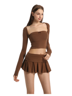 Brown Pilate Princess Fold Over Flare Mini Skirt