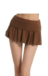 Brown Pilate Princess Fold Over Flare Mini Skirt