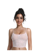 Coral Veil Lace Crop Top  (Pink)