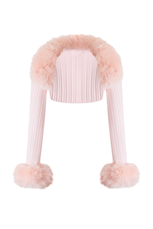 Colette Pink Fur Cable Knit Bolero Cardigan