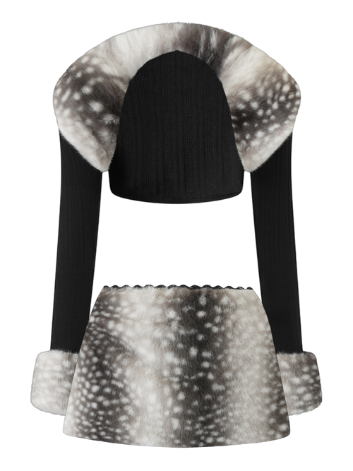 My True Form Fawn Set- Black (Fur Bolero + Skirt Set)