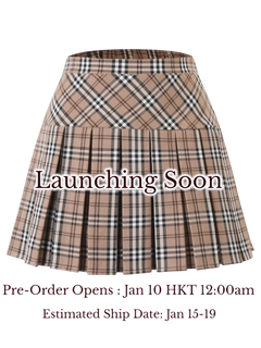 Girly Plaid Pleated High Rise Skirt (Khaki)