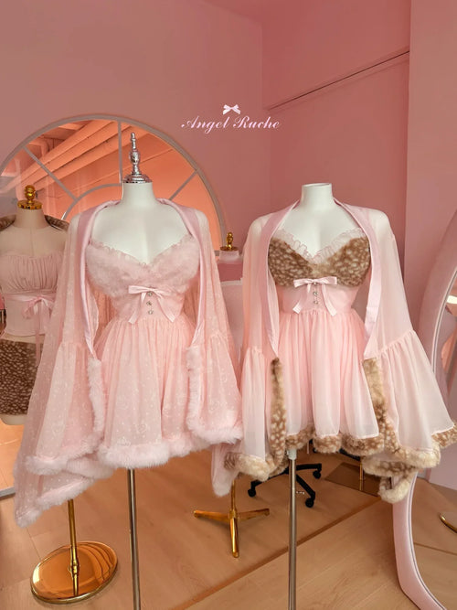Bambi Princess Fur Chiffon Robe (Pink) - Angel Ruche
