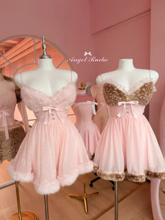 Bambi Princess Fur Chiffon Robe (Pink) - Angel Ruche