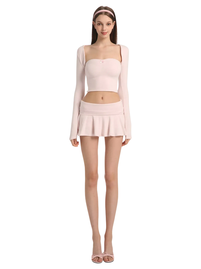 Pilate Princess Fold Over Flare Mini Skirt（Rose Pink）