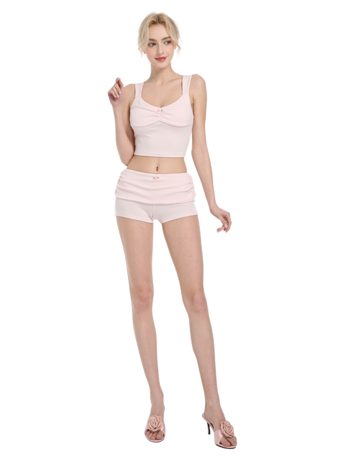 Rose Buds Cotton Crop Tank Top (Baby Pink)