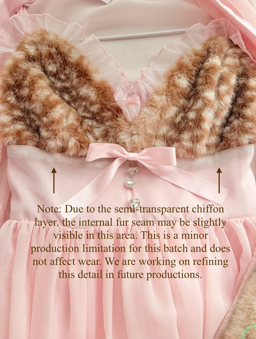 Bambi Princess Fur Chiffon Babydoll Dress (Pink) - Angel Ruche