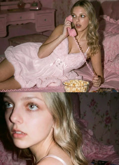 Rosé Princess Fur Chiffon Robe - Angel Ruche