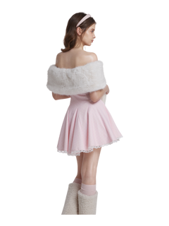 Sugar Pom Fur Pullover Cape (White)