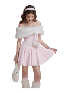 Sugar Pom Fur Pullover Cape (White)