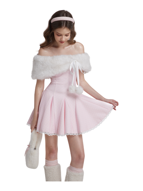 Sugar Pom Fur Pullover Cape (White)