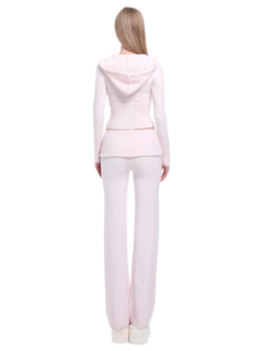 That Girl Rib Knit Fold Over Straight Leg Pants (Baby Pink)