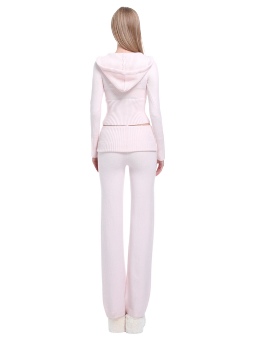 That Girl Rib Knit Fold Over Straight Leg Pants (Baby Pink)