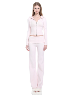 That Girl Rib Knit Fold Over Straight Leg Pants (Baby Pink)