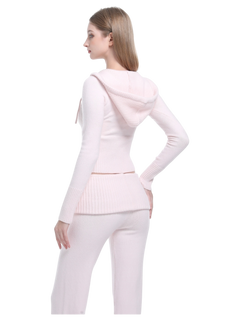 That Girl Rib Knit Fold Over Straight Leg Pants (Baby Pink)