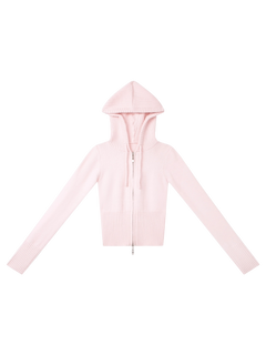 That Girl Rib Knit Slim Fit Zip Up Cardigan (Baby Pink)