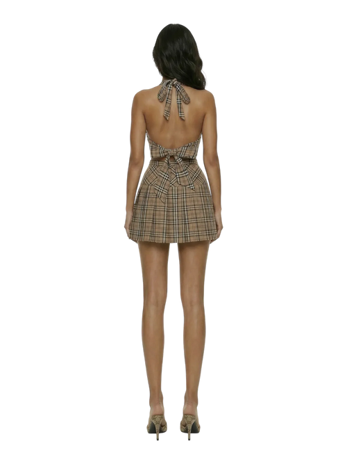 Girly Plaid Pleated High Rise Skirt (Khaki)