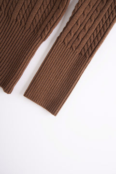 Fur Trim Mocha Cable Knit Zip Up Cardigan (Brown)