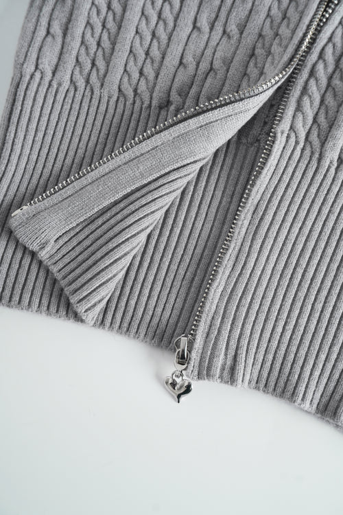 Fur Trim Cozy Cloud Cable Knit Cardigan (Grey)