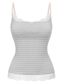 Muse Cotton Reversible Lace Cami  (Pink Grey Stripe)