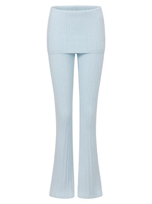 Colette Cable Knit Fold‑Over Pants  (Ice Blue)
