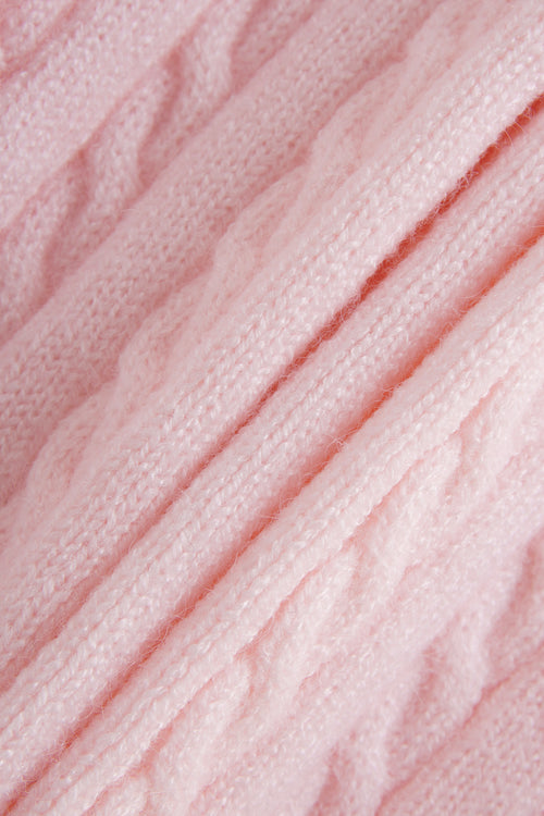 Strawberry Milk Cable Knit Fold Over Mid-Rise Skirt (Pink)