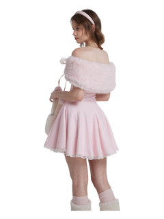 Sugar Pom Fur Pullover Stretchy Shoulder Cape (Pink)