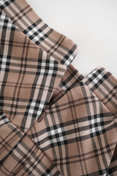 Girly Plaid Pleated High Rise Skirt (Khaki)