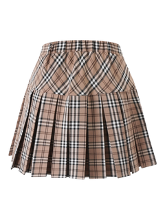 Girly Plaid Pleated High Rise Skirt (Khaki)